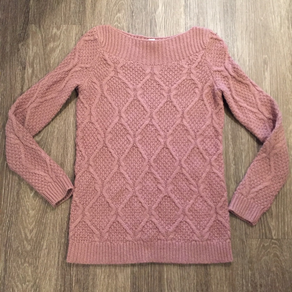 Loft Boatneck Cable Kit Sweater in Dusty Rose